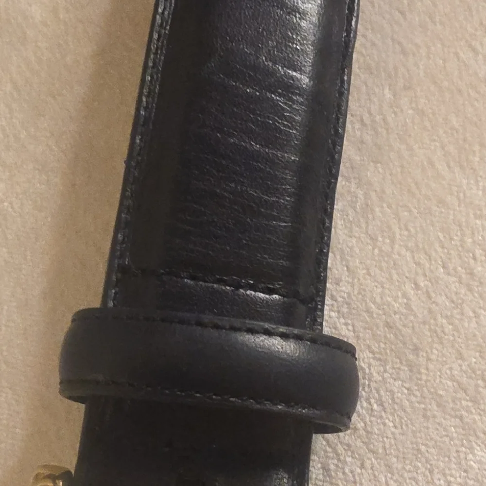 Preston & York Full Grain Cowhide Leather Classic Black Belt with Gold Buckle